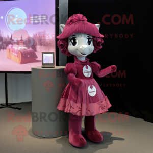 Magenta Mare mascot costume character dressed with a A-Line Dress and Brooches
