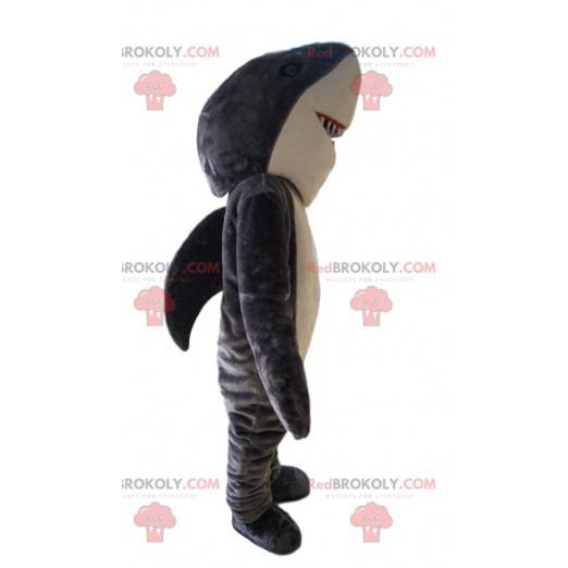 Mascotte de requin gris et blanc. Costume de requin -