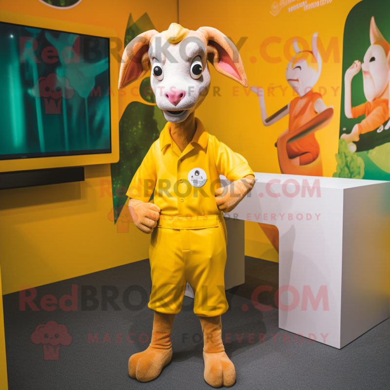 Yellow Goat mascot costume character dressed with a Playsuit and Ties