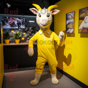 Yellow Goat mascot costume character dressed with a Playsuit and Ties