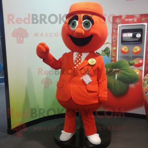 nan Tomato mascot costume character dressed with a Suit and Coin purses