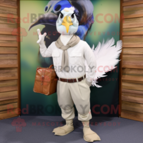 White Pheasant mascot costume character dressed with a Cargo Pants and Pocket squares