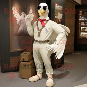 White Pheasant mascot costume character dressed with a Cargo Pants and Pocket squares