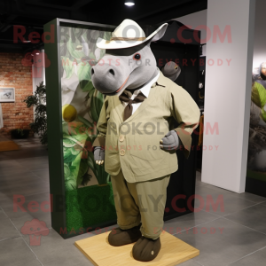 Olive Rhinoceros mascot costume character dressed with a Dress Shirt and Hats