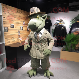 Olive Rhinoceros mascot costume character dressed with a Dress Shirt and Hats