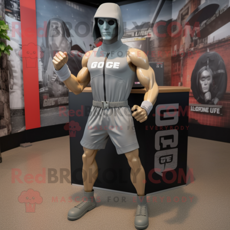 Gray Gi Joe mascot costume character dressed with a Running Shorts and Cufflinks Gray Gi Joe mascot costume character dressed with a Running Shorts and Cufflinks