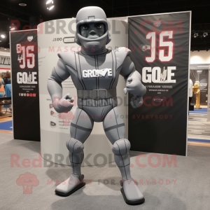 Gray Gi Joe mascot costume character dressed with a Running Shorts and Cufflinks