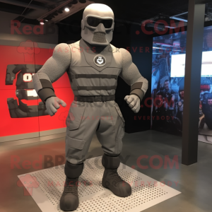 Gray Gi Joe mascot costume character dressed with a Running Shorts and Cufflinks