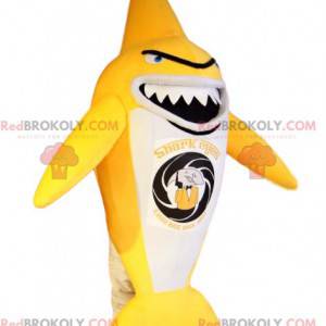 Mascotte de requin jaune et blanc très original. Costume de