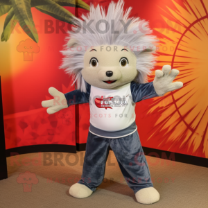 Silver Porcupine mascot costume character dressed with a Flare Jeans and Ties