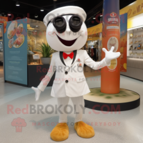 White Paella mascot costume character dressed with a Suit and Cufflinks