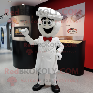White Paella mascot costume character dressed with a Suit and Cufflinks