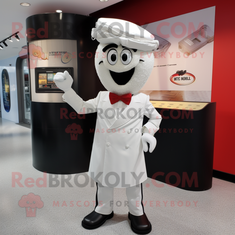 White Paella mascot costume character dressed with a Suit and Cufflinks White Paella mascot costume character dressed with a Suit and Cufflinks