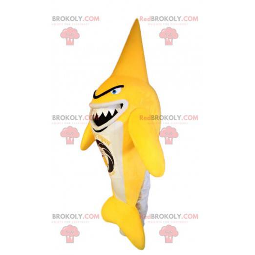 Meget original gul og hvid haj maskot. Haj kostume -