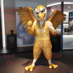 Gold Eagle mascot costume character dressed with a Running Shorts and Necklaces