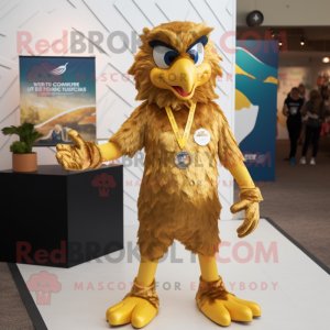 Gold Eagle mascot costume character dressed with a Running Shorts and Necklaces