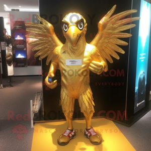 Gold Eagle mascot costume character dressed with a Running Shorts and Necklaces