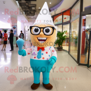 nan Ice Cream Cone mascot costume character dressed with a Capri Pants and Eyeglasses
