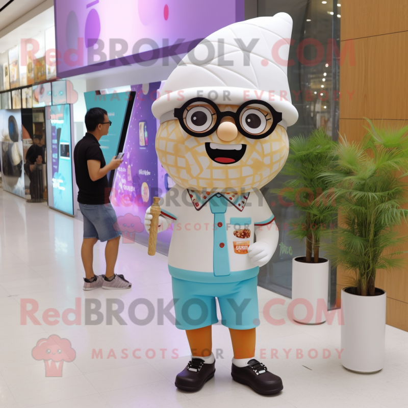 nan Ice Cream Cone mascot costume character dressed with a Capri Pants and Eyeglasses