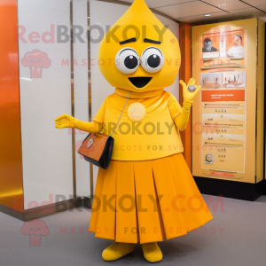 Yellow Orange mascot costume character dressed with a Empire Waist Dress and Wallets