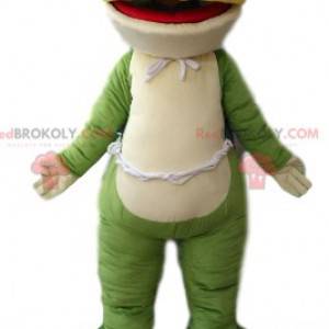 Bardzo uśmiechnięta zielona i biała maskotka żaba -