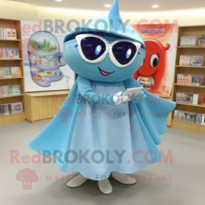 nan Stingray mascot costume character dressed with a Circle Skirt and Reading glasses