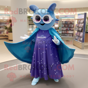 nan Stingray mascot costume character dressed with a Circle Skirt and Reading glasses