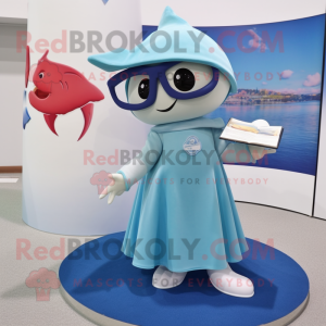 nan Stingray mascot costume character dressed with a Circle Skirt and Reading glasses