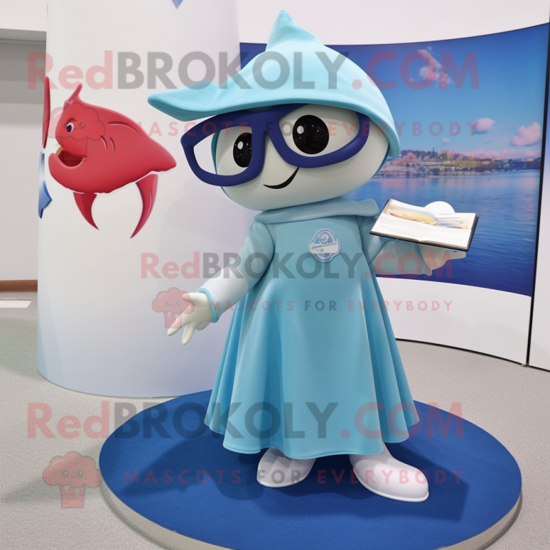 nan Stingray mascot costume character dressed with a Circle Skirt and Reading glasses nan Stingray mascot costume character dressed with a Circle Skirt and Reading glasses