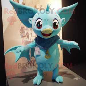 Cyan Bat mascot costume character dressed with a Henley Shirt and Scarf clips