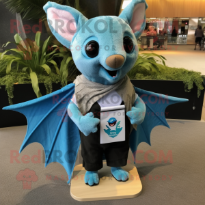 Cyan Bat maskot kostume...