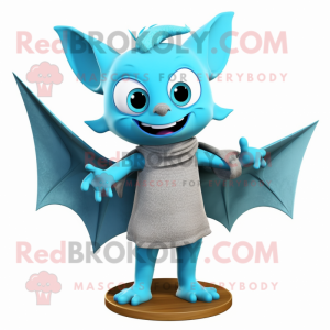 Cyan Bat mascot costume character dressed with a Henley Shirt and Scarf clips