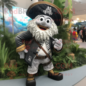 Silver Pirate mascot costume character dressed with a Board Shorts and Backpacks