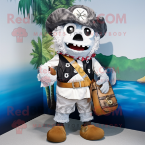 Silver Pirate mascot costume character dressed with a Board Shorts and Backpacks