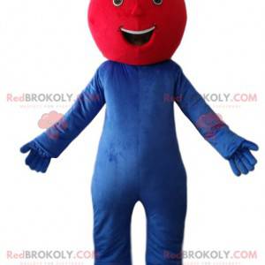 Mascotte de bonhomme bleu très heureux avec une tête rouge. -