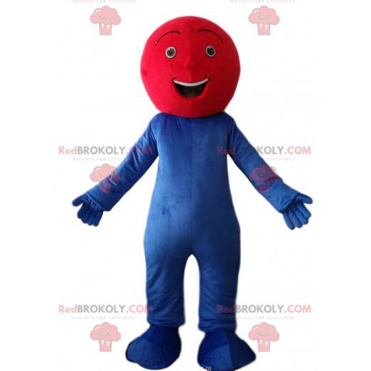 Mascote do boneco de neve azul muito feliz com uma cabeça