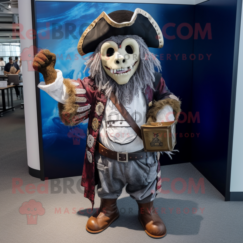 Silver Pirate mascot costume character dressed with a Board Shorts and Backpacks