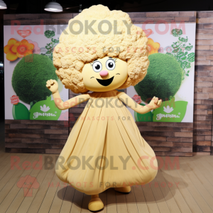 Tan Cauliflower mascot costume character dressed with a Maxi Dress and Hairpins