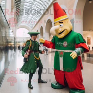 Green Swiss Guard mascot costume character dressed with a T-Shirt and Caps