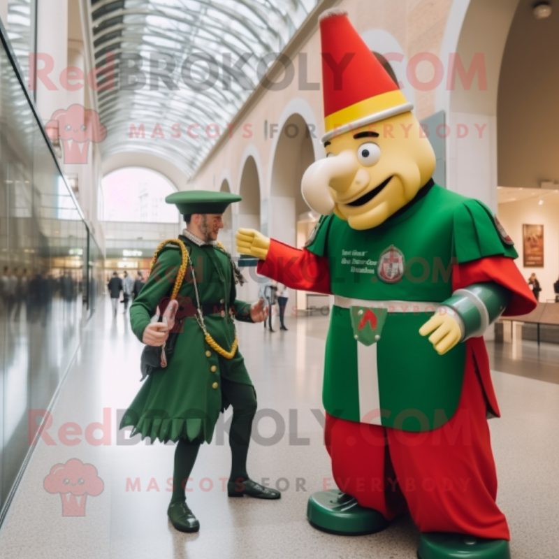 Green Swiss Guard mascot costume character dressed with a T-Shirt and Caps Green Swiss Guard mascot costume character dressed with a T-Shirt and Caps