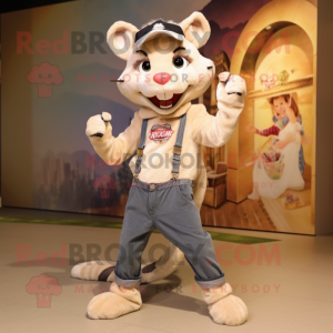 Cream Thylacosmilus mascot costume character dressed with a Flare Jeans and Hairpins