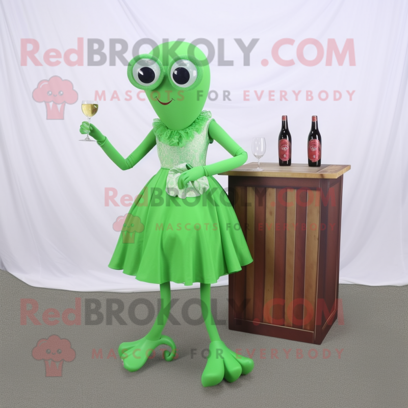 Green Octopus mascot costume character dressed with a Cocktail Dress and Shoe clips Green Octopus mascot costume character dressed with a Cocktail Dress and Shoe clips
