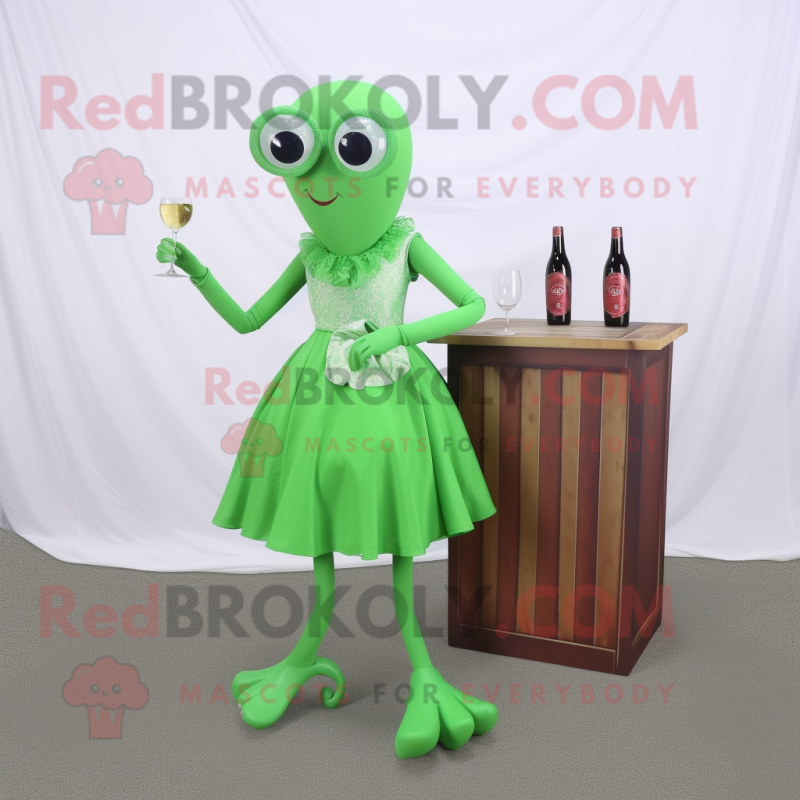 Green Octopus mascot costume character dressed with a Cocktail Dress and Shoe clips