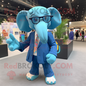 Blue Elephant mascot costume character dressed with a Jacket and Eyeglasses