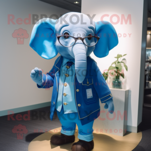 Blue Elephant mascot costume character dressed with a Jacket and Eyeglasses