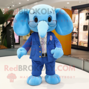 Blue Elephant mascot costume character dressed with a Jacket and Eyeglasses