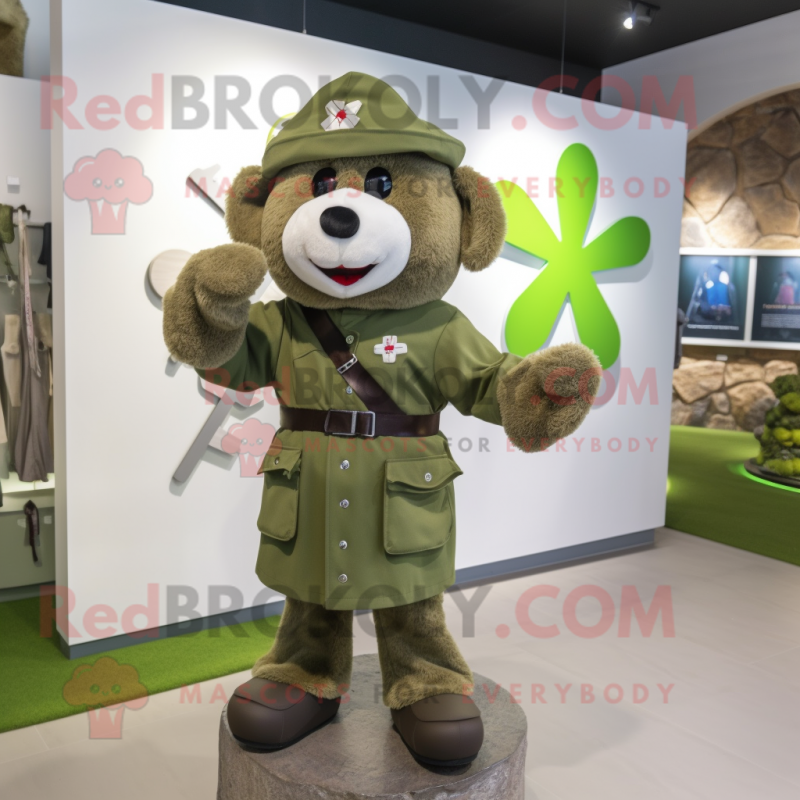 Olive Celtic Cross mascot costume character dressed with a Parka and Shoe clips Olive Celtic Cross mascot costume character dressed with a Parka and Shoe clips