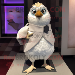White Quail mascot costume character dressed with a Cardigan and Shoe clips