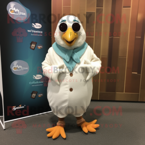 White Quail mascot costume character dressed with a Cardigan and Shoe clips