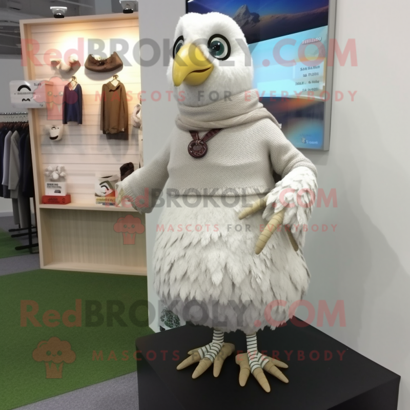 White Quail mascot costume character dressed with a Cardigan and Shoe clips